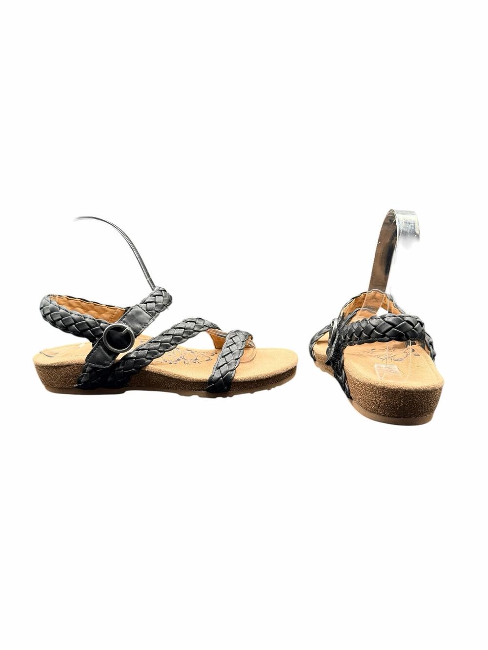 Aetrex Kennedy Black Braided Sandals Women’s 6.5 Comfort Slingback